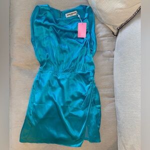NWT Amanda Uprichard 100% Silk Mini Dress Medium New Turquoise Blue Sky Marlowe